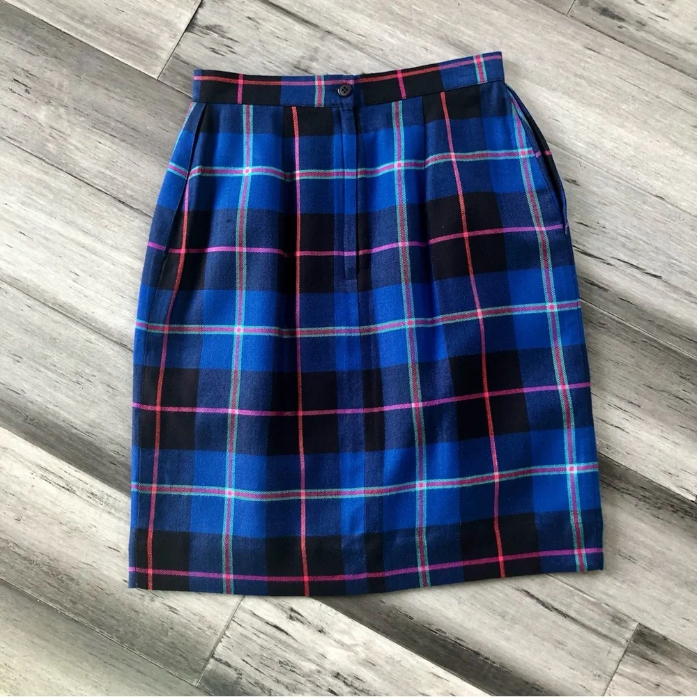 Vintage 1980s-90s That’s Me High Rise Plaid Fitted Mini Skirt Pencil Skirt - Picture 5 of 11
